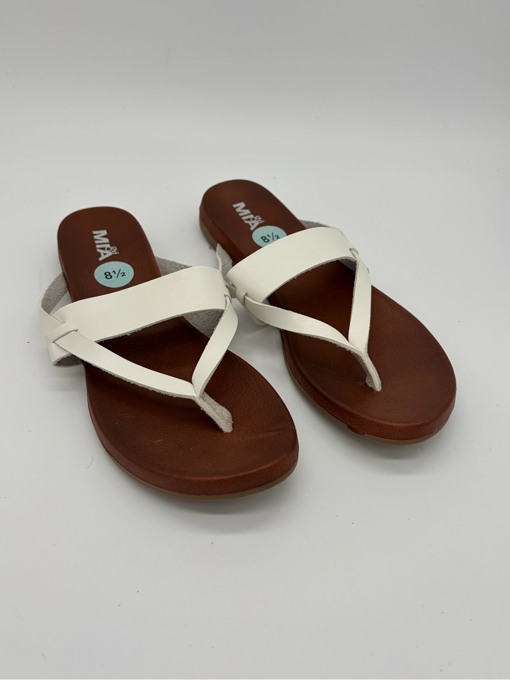MIA White Leather Crisscross Toe-Post Sandals